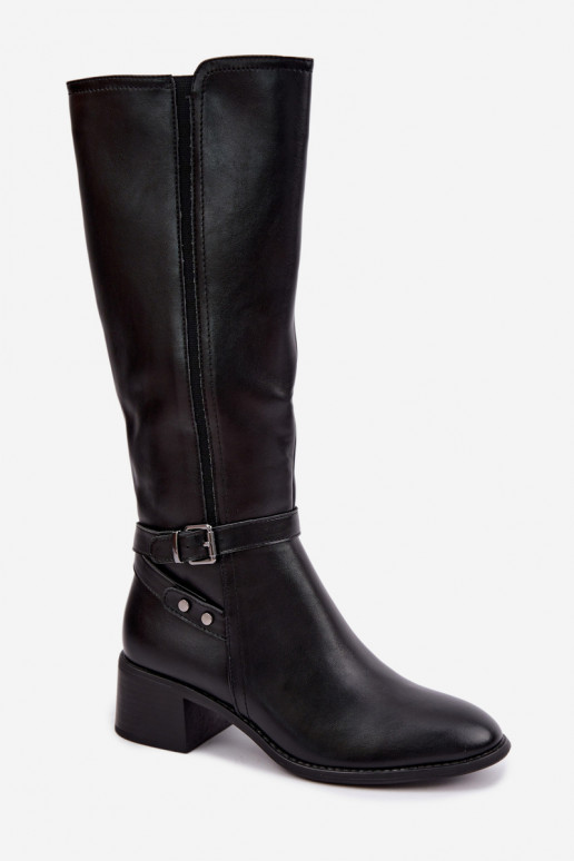 Botas altas negras acolchadas con hebillas Sergio Leone KZ-07