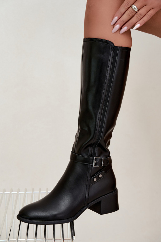 Botas altas negras acolchadas con hebillas Sergio Leone KZ-07