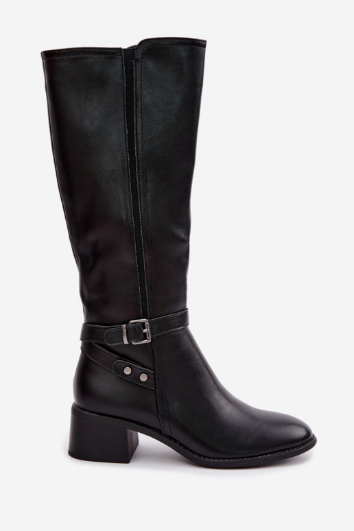 Botas altas negras acolchadas con hebillas Sergio Leone KZ-07