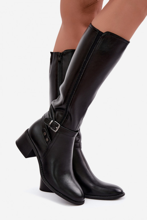 Botas altas negras acolchadas con hebillas Sergio Leone KZ-07