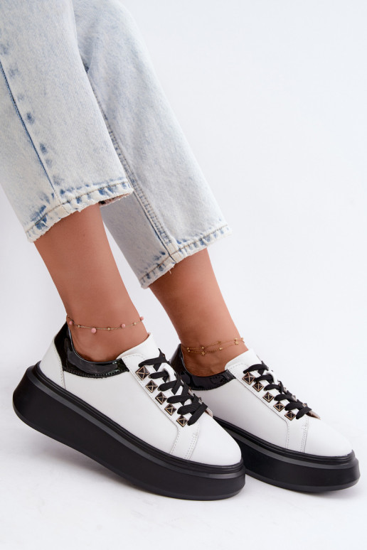 Zapatillas de cuero negras y blancas con tachuelas Artiker 55C0401
