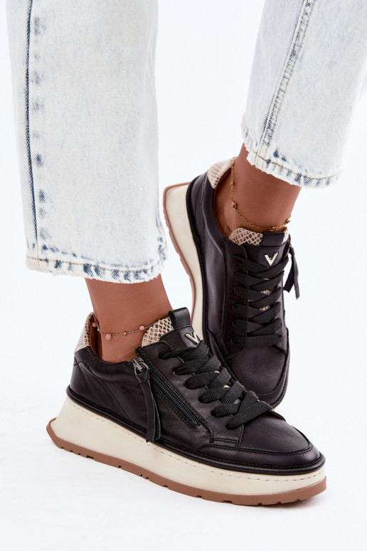 Zapatillas de cuero negras con plataforma Artiker 55C0624