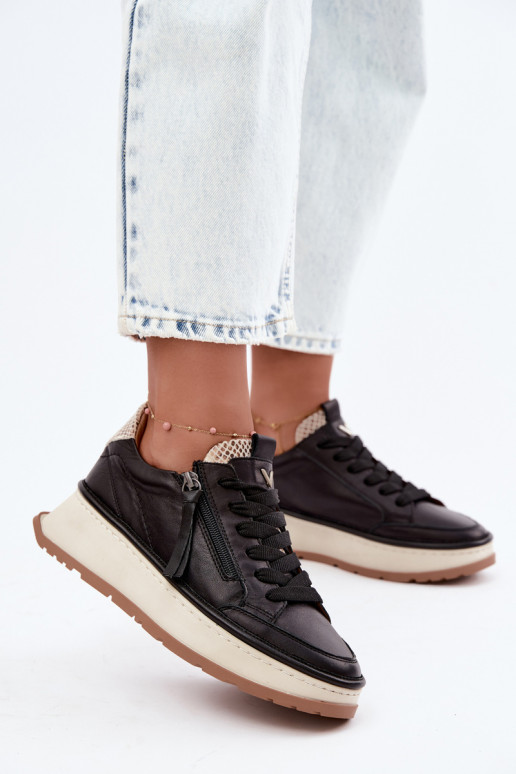 Zapatillas de cuero negras con plataforma Artiker 55C0624