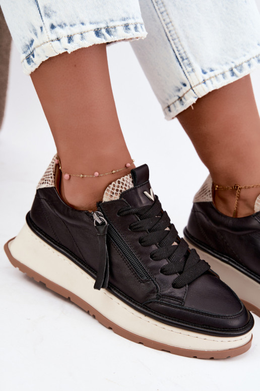 Zapatillas de cuero negras con plataforma Artiker 55C0624