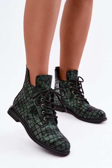 Botines de cuero verdes acolchados con tacones anchos Artiker 55C1325