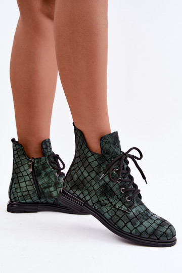 Botines de cuero verdes acolchados con tacones anchos Artiker 55C1325 2