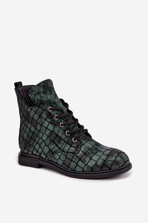 Botines de cuero verdes acolchados con tacones anchos Artiker 55C1325