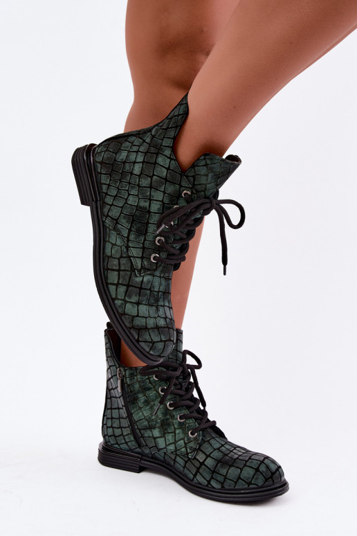 Botines de cuero verdes acolchados con tacones anchos Artiker 55C1325