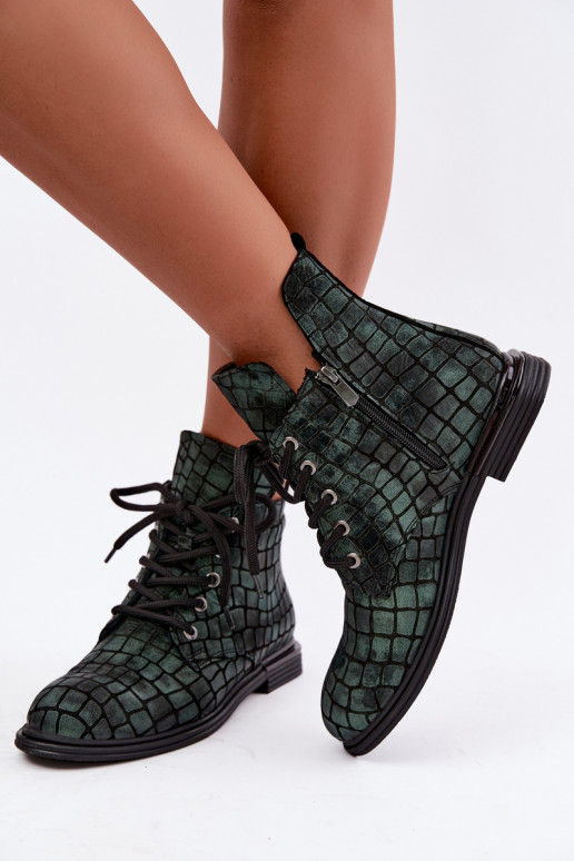 Botines de cuero verdes acolchados con tacones anchos Artiker 55C1325