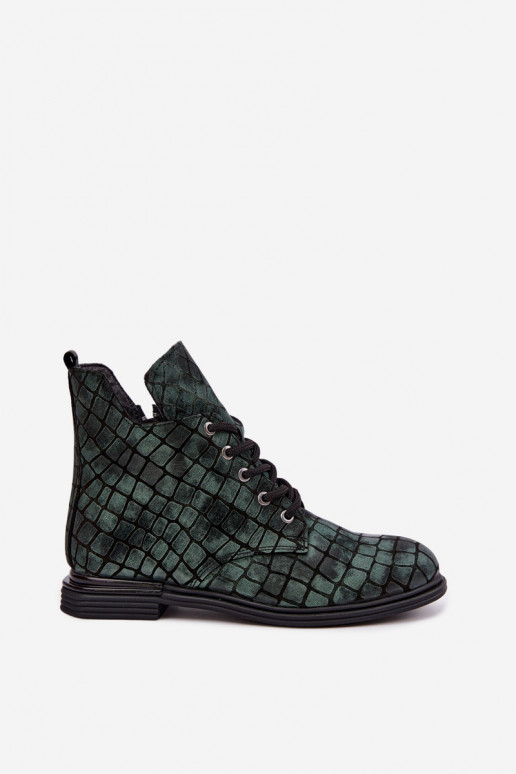 Botines de cuero verdes acolchados con tacones anchos Artiker 55C1325