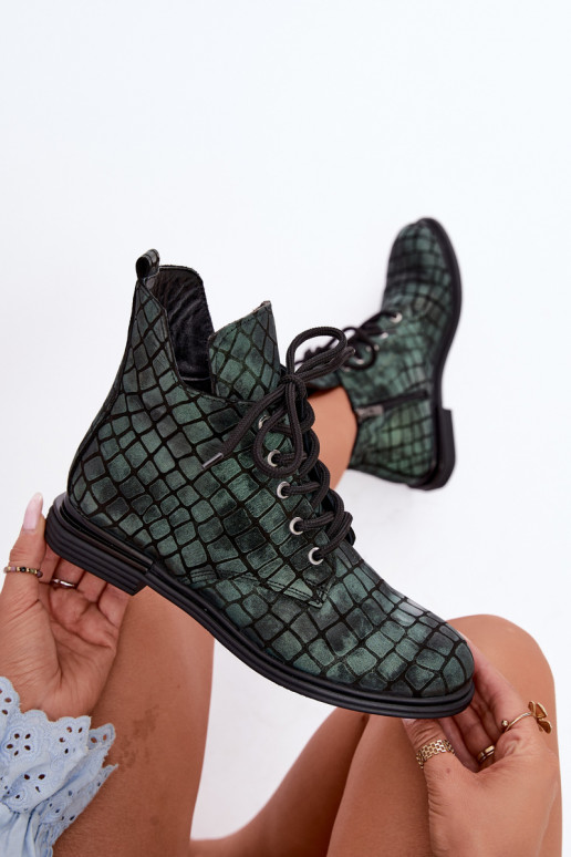 Botines de cuero verdes acolchados con tacones anchos Artiker 55C1325