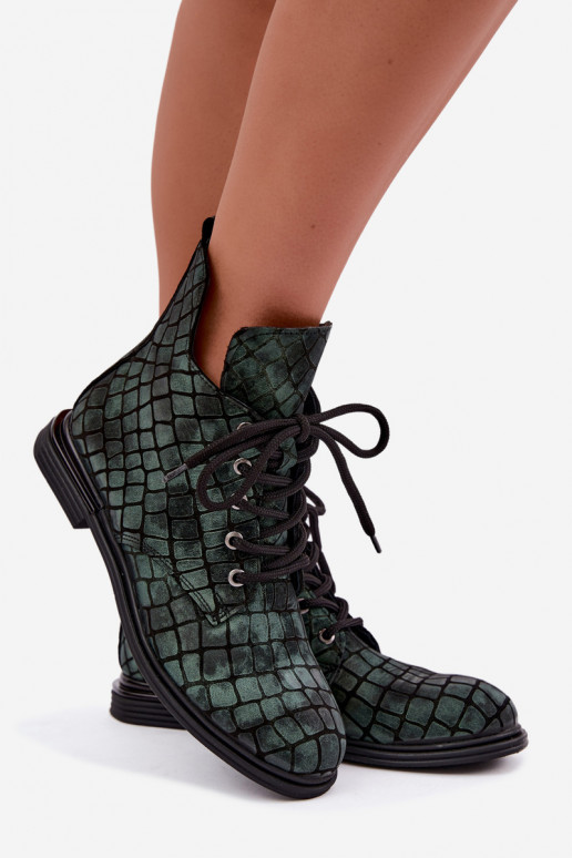Botines de cuero verdes acolchados con tacones anchos Artiker 55C1325