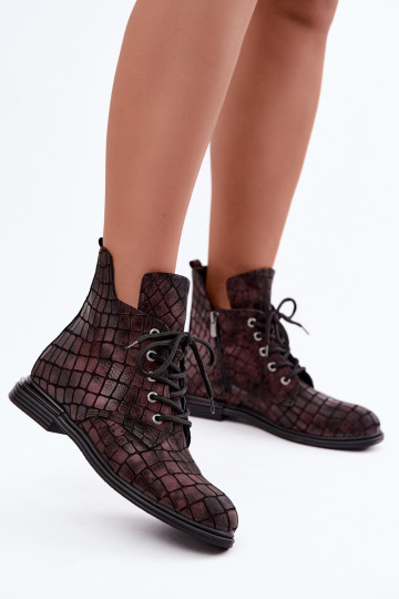 Botines de cuero burdeos acolchados con tacones anchos Artiker 55C1327 2