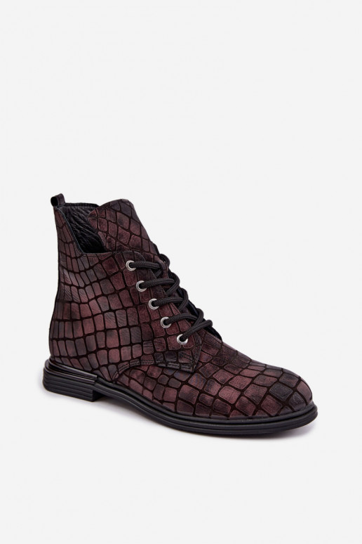 Botines de cuero burdeos acolchados con tacones anchos Artiker 55C1327