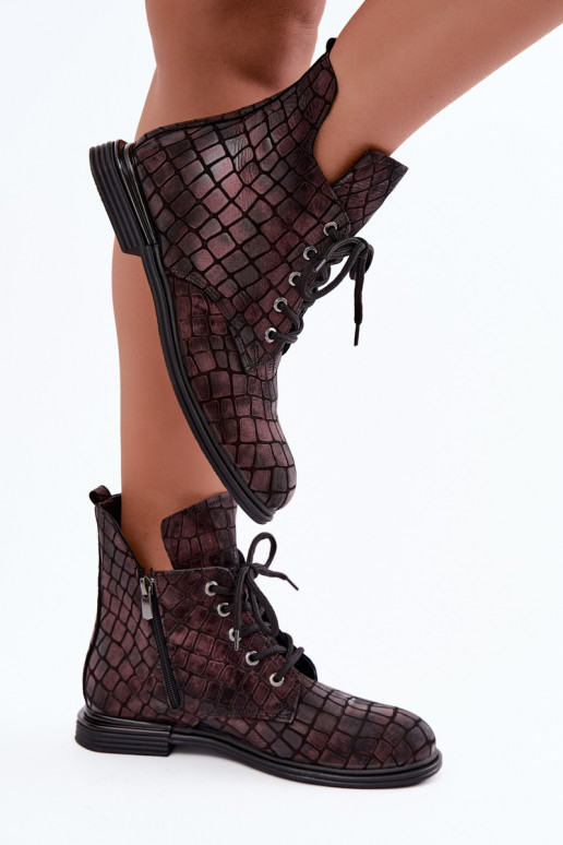 Botines de cuero burdeos acolchados con tacones anchos Artiker 55C1327