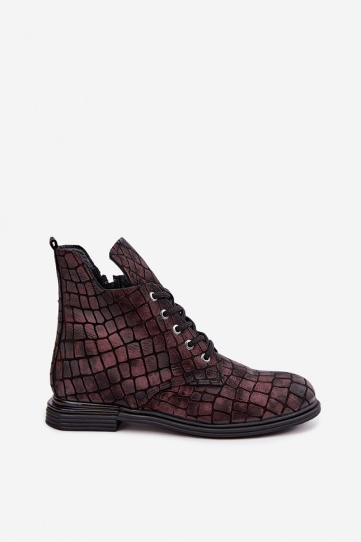 Botines de cuero burdeos acolchados con tacones anchos Artiker 55C1327