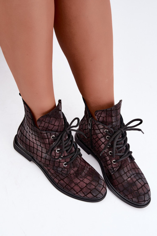 Botines de cuero burdeos acolchados con tacones anchos Artiker 55C1327