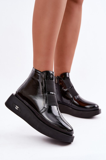 Botines de cuero negros acolchados con plataforma y efecto charol Artiker 55C0820