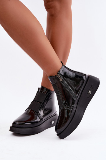 Botines de cuero negros acolchados con plataforma y efecto charol Artiker 55C0820 2