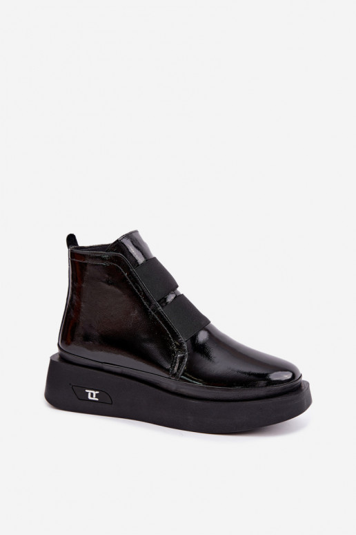 Botines de cuero negros acolchados con plataforma y efecto charol Artiker 55C0820