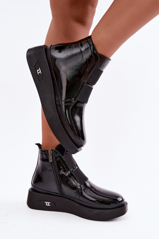 Botines de cuero negros acolchados con plataforma y efecto charol Artiker 55C0820
