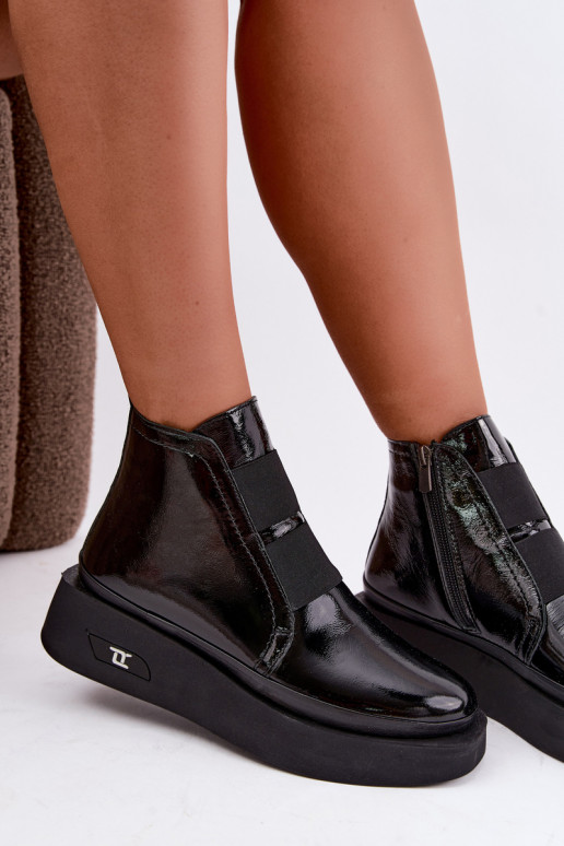 Botines de cuero negros acolchados con plataforma y efecto charol Artiker 55C0820
