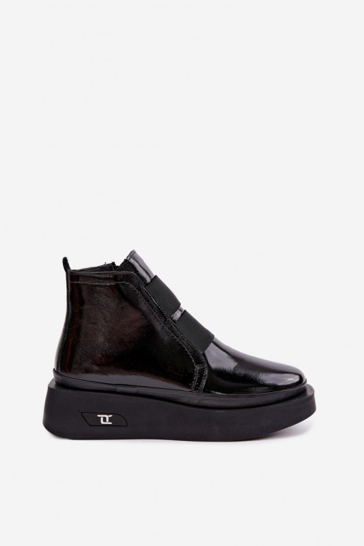Botines de cuero negros acolchados con plataforma y efecto charol Artiker 55C0820