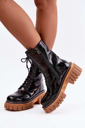 Botines de cuero negros acolchados para trabajo con efecto charol Artiker 49C0344 2