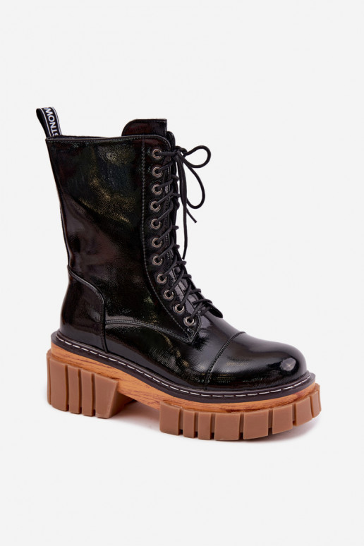 Botines de cuero negros acolchados para trabajo con efecto charol Artiker 49C0344