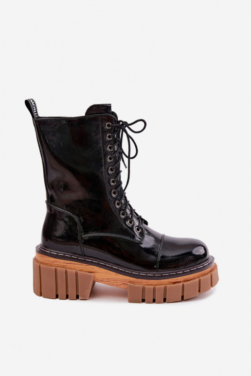 Botines de cuero negros acolchados para trabajo con efecto charol Artiker 49C0344