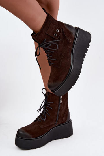 Zazoo 60499 botines de mujer de ante sintético con plataforma en color chocolate