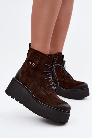 Zazoo 60499 botines de mujer de ante sintético con plataforma en color chocolate 2
