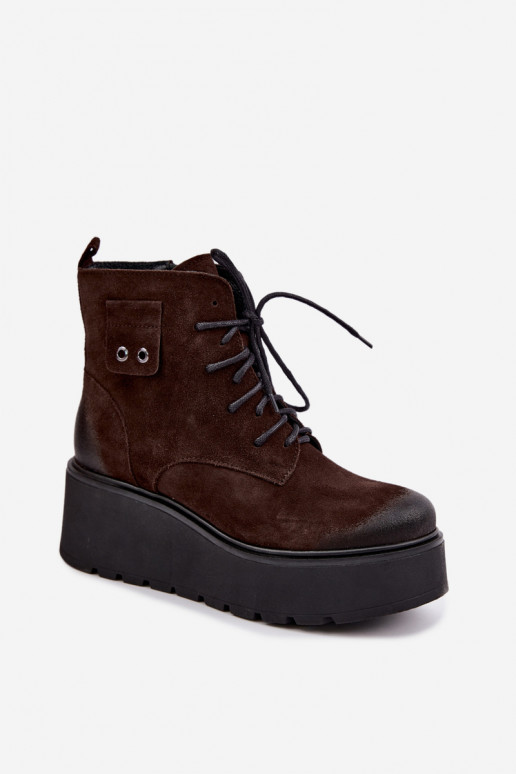 Zazoo 60499 botines de mujer de ante sintético con plataforma en color chocolate