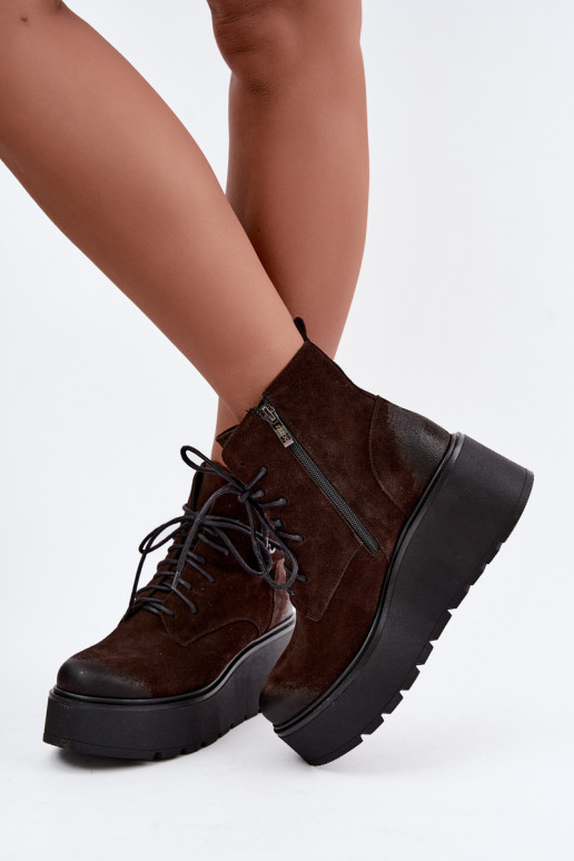 Zazoo 60499 botines de mujer de ante sintético con plataforma en color chocolate