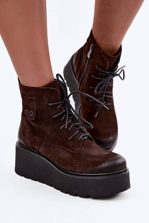Zazoo 60499 botines de mujer de ante sintético con plataforma en color chocolate
