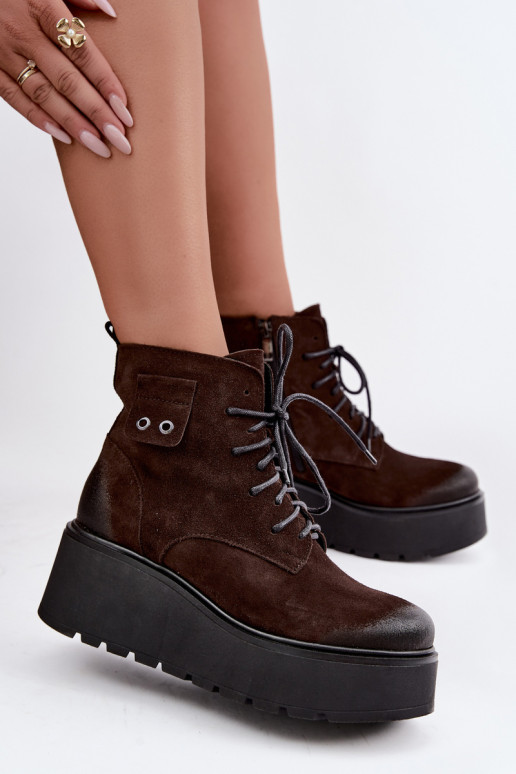 Zazoo 60499 botines de mujer de ante sintético con plataforma en color chocolate