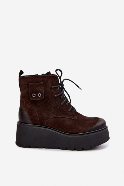 Zazoo 60499 botines de mujer de ante sintético con plataforma en color chocolate