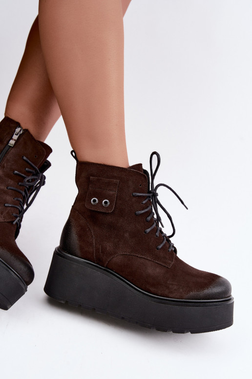 Zazoo 60499 botines de mujer de ante sintético con plataforma en color chocolate