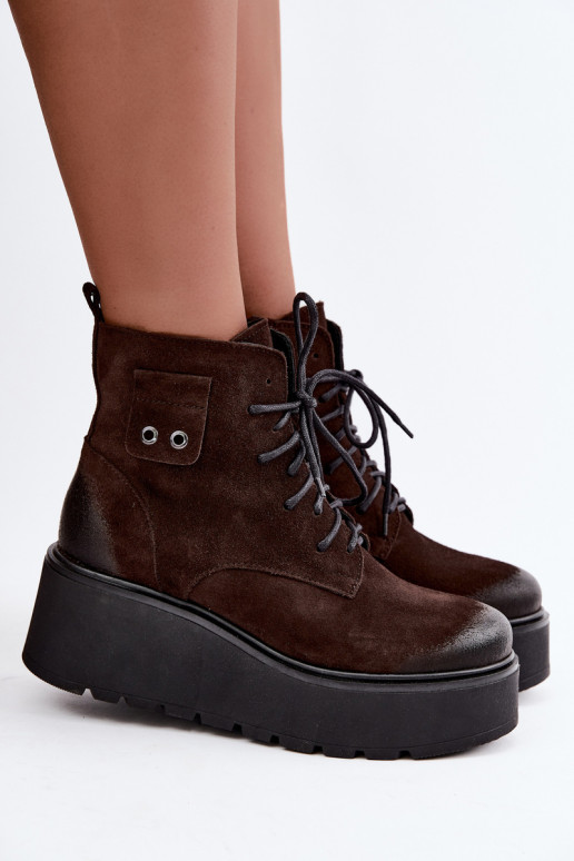Zazoo 60499 botines de mujer de ante sintético con plataforma en color chocolate