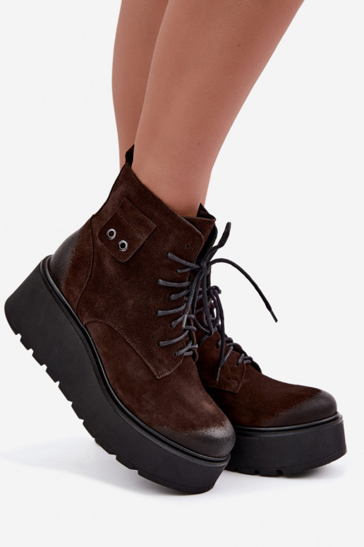 Zazoo 60499 botines de mujer de ante sintético con plataforma en color chocolate