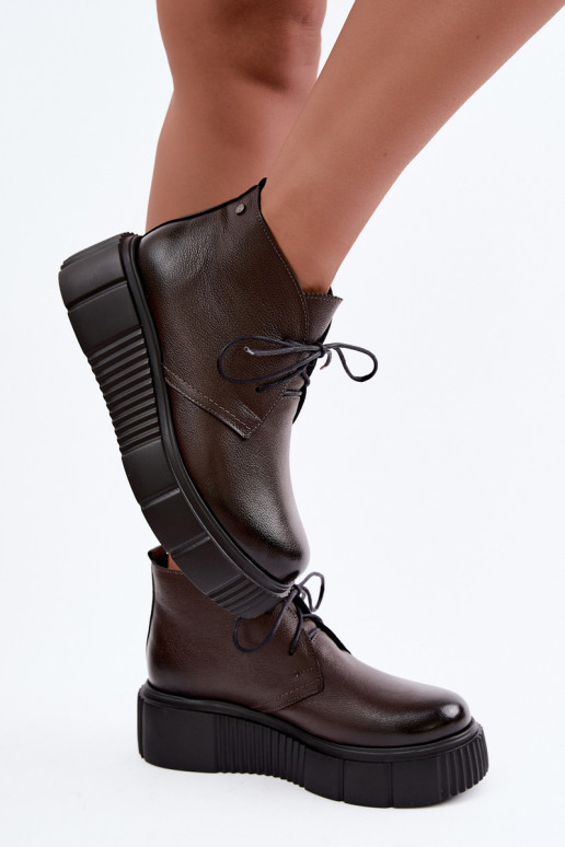 Zapatos de mujer cálidos de plataforma Zazoo 60588 en color chocolate
