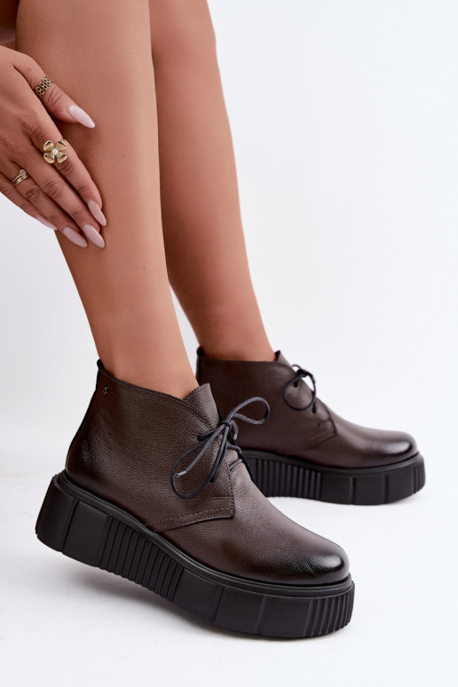 Zapatos de mujer cálidos de plataforma Zazoo 60588 en color chocolate