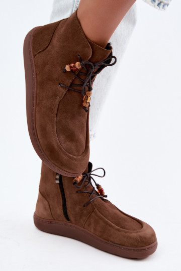 Botines de mujer cálidos Barefoot con cuentas Zazoo 30078 en color marrón