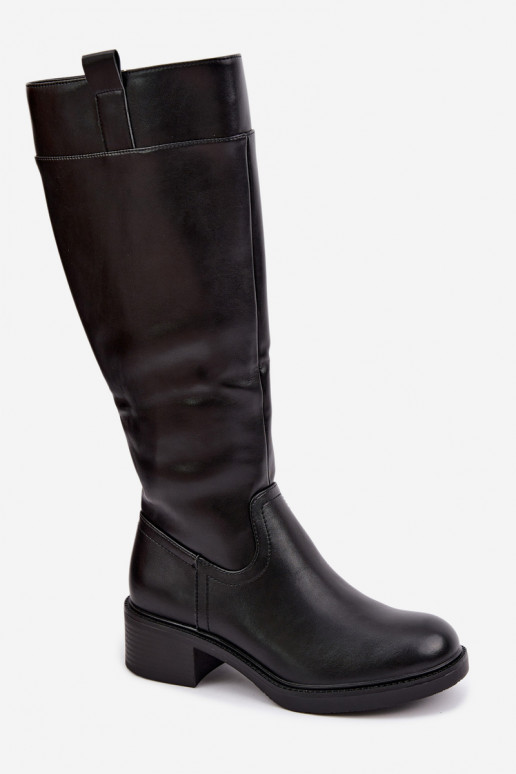 Botas largas de tacón bajo Zazoo KZ-22 en color negro