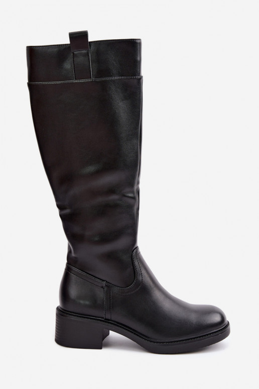 Botas largas de tacón bajo Zazoo KZ-22 en color negro