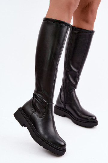 Botas largas de mujer cálidas con tacones anchos Zazoo KZ-02 en color negro