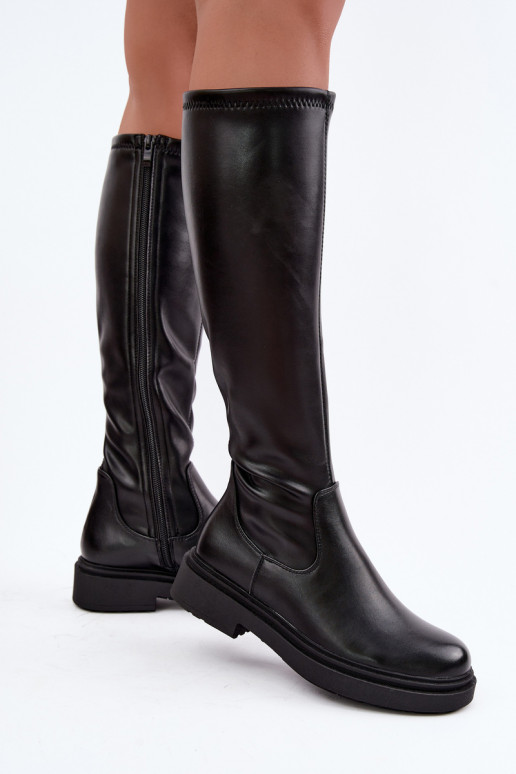 Botas largas de mujer cálidas con tacones anchos Zazoo KZ-02 en color negro