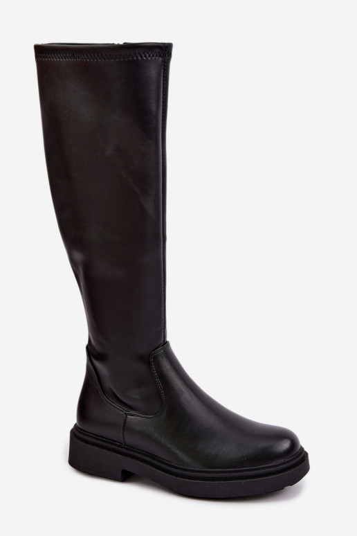 Botas largas de mujer cálidas con tacones anchos Zazoo KZ-02 en color negro