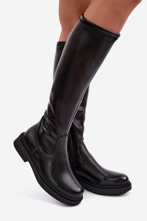 Botas largas de mujer cálidas con tacones anchos Zazoo KZ-02 en color negro
