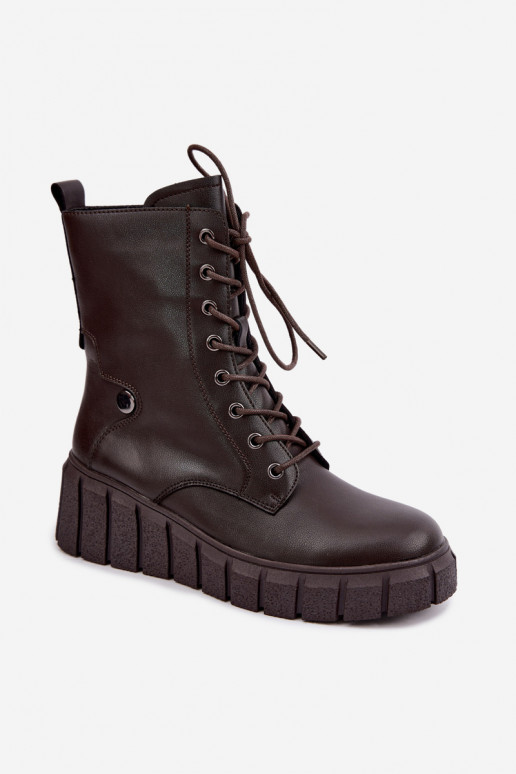 Botines de cuero cálidos con plataforma T.Sokolski AN Z26-160 en color chocolate
